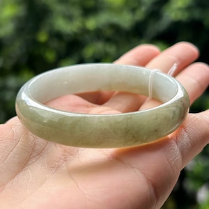 Jadeite Jade Bangle Bracelet - 52.78mm Leaf Green BiColor (Grade-A Jade)