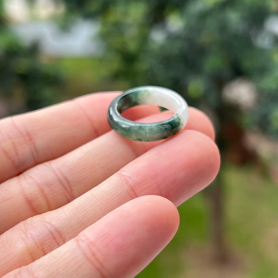 Jade Ring US 4.5 Dark Green White Grade A Jadeite Abacus Burmese