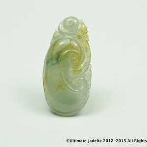 Jadeite Jade Pendant -- Honey Yellow Bluish Green TriColor Ruyi (Grade A)
