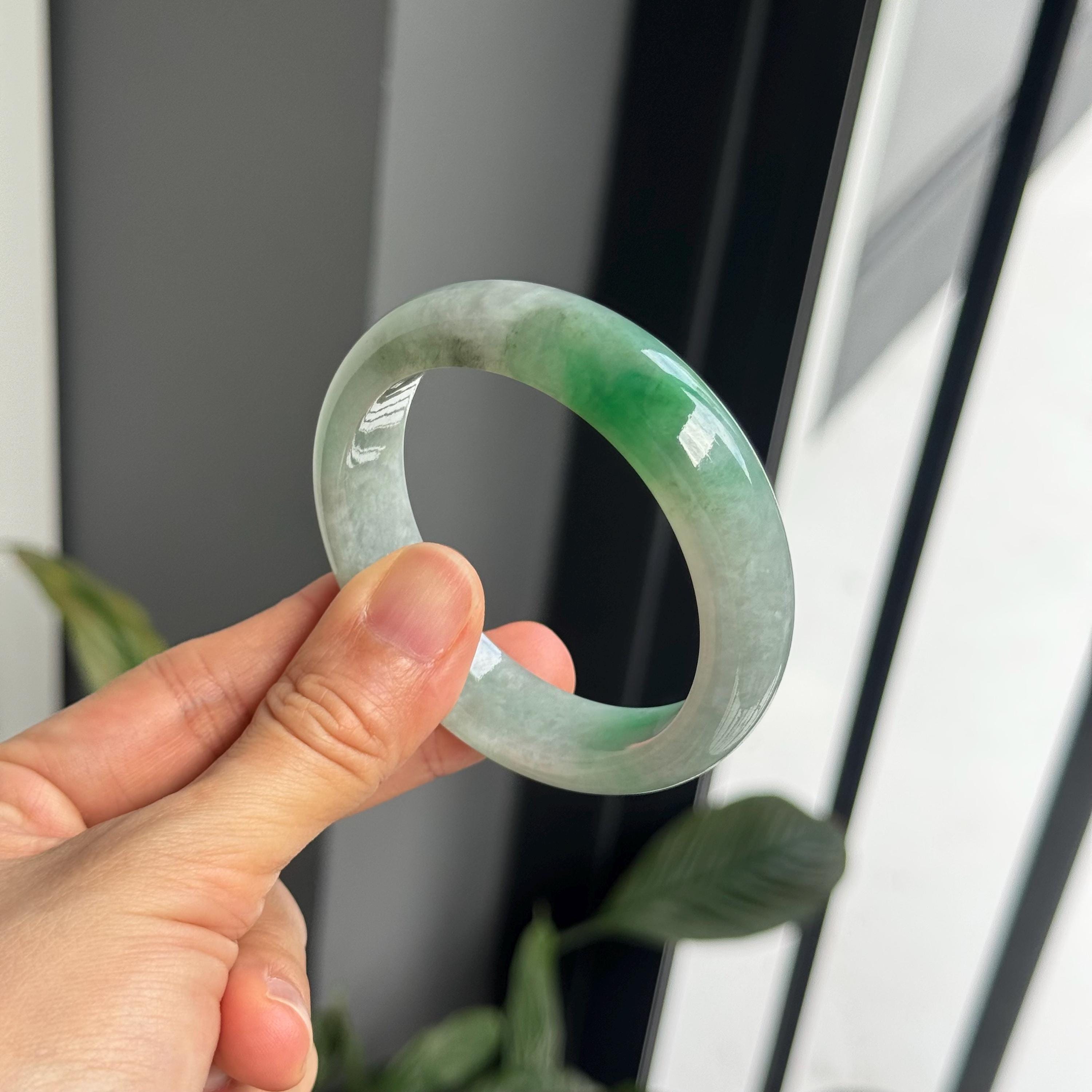 54.7 mm 翡翠バングル グリーングレー トリカラー グレードA 翡翠