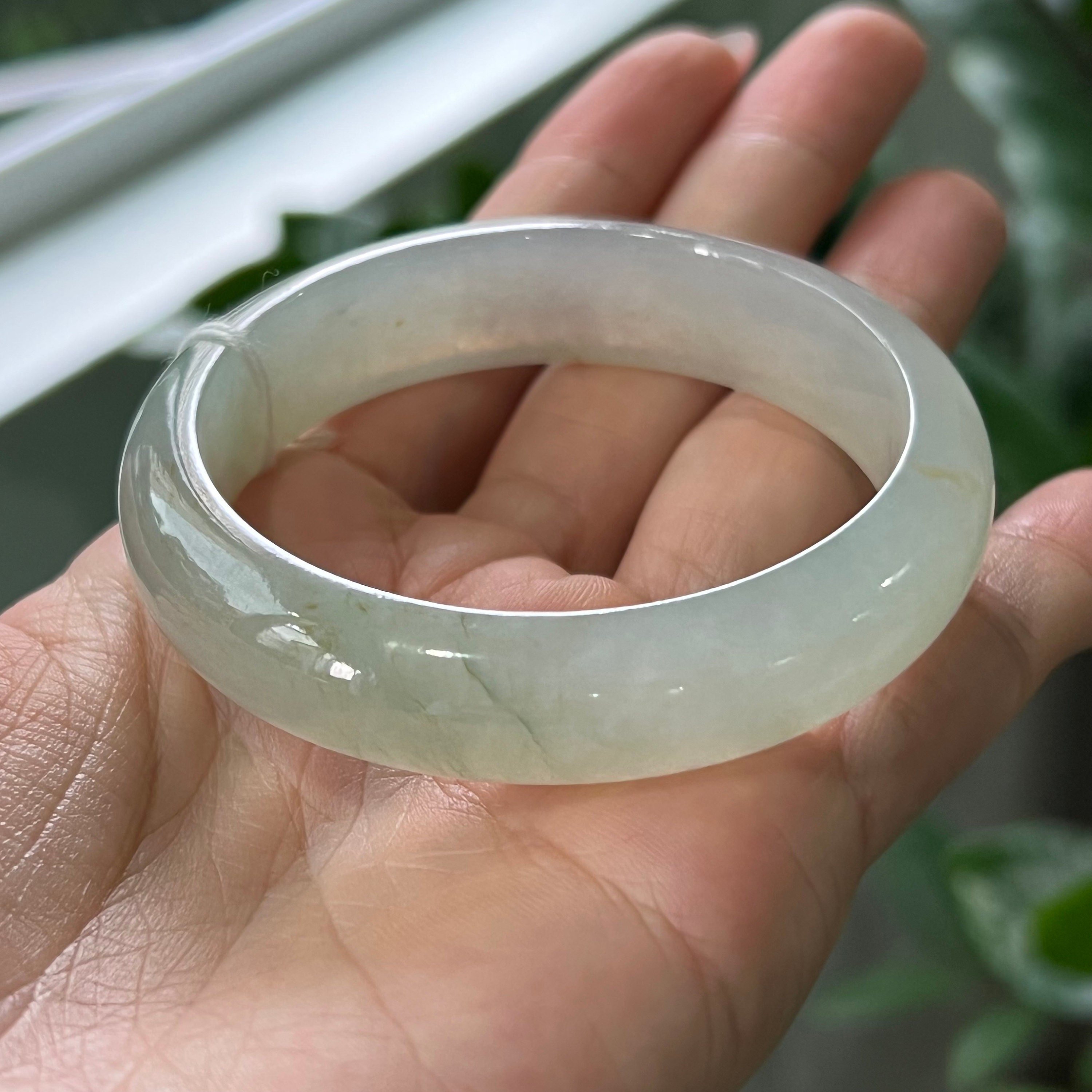 Near ICY 52.83mm Jade Bangle Very Translucent Tricolor Grade