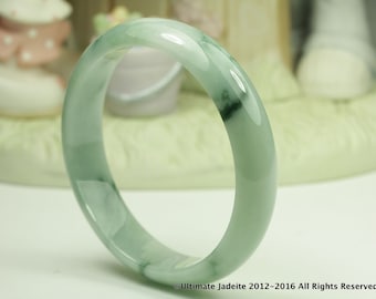 59.5 MM 青みがかった花柄グリーン タイプA グレードA 天然翡翠
