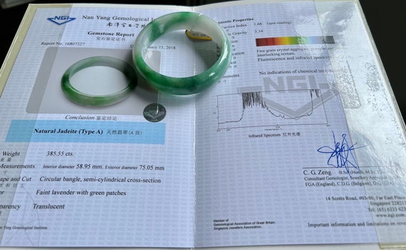 認定 58.95 mm ミャンマー翡翠バングル ビビッドグリーン バイカラー