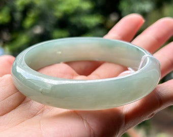 59.35 mm 天然翡翠バングル 細粒 青みがかったグリーン MB6L5L10