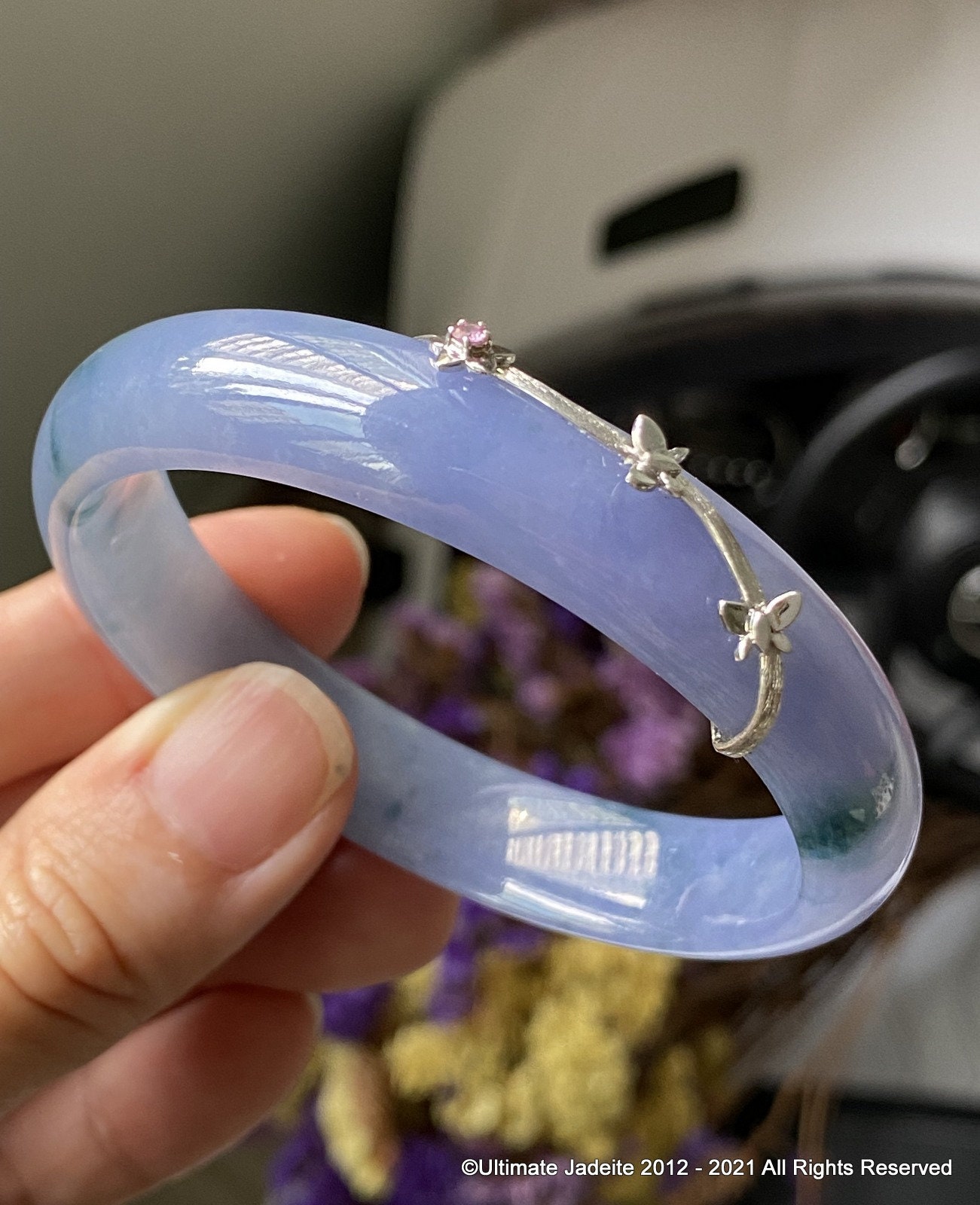 Oval 56.2mm Jade Bangle True Blue Lavender Grade A Burmese