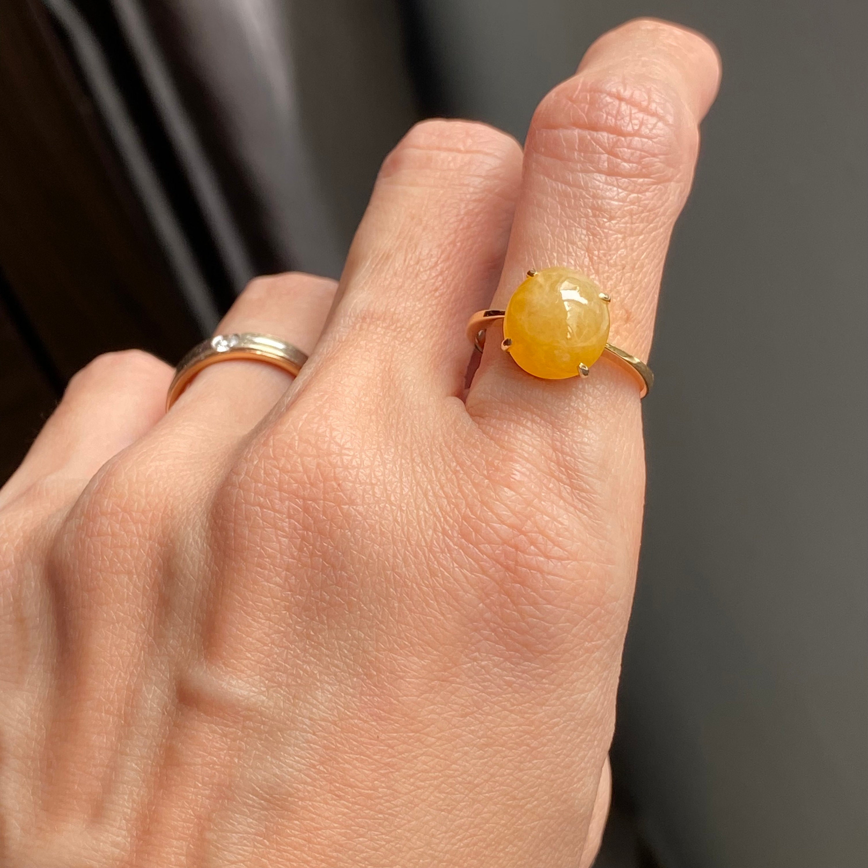 イエロージェイドリング US7 グレードA ジェダイト 18K 純金製