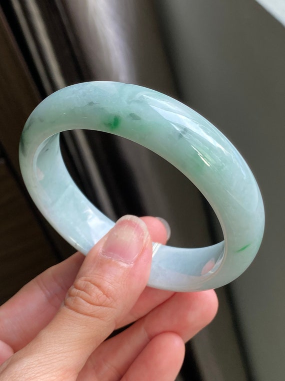 59mm Jade Bangle Milky Green Tricolors Grade A Jadeite Burmese Etsy