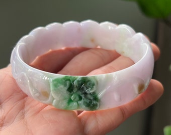 Carved Jade Bangle Oval 60.28mm Lavender 4Colors Grade A Jadeite (Burmese Jade)