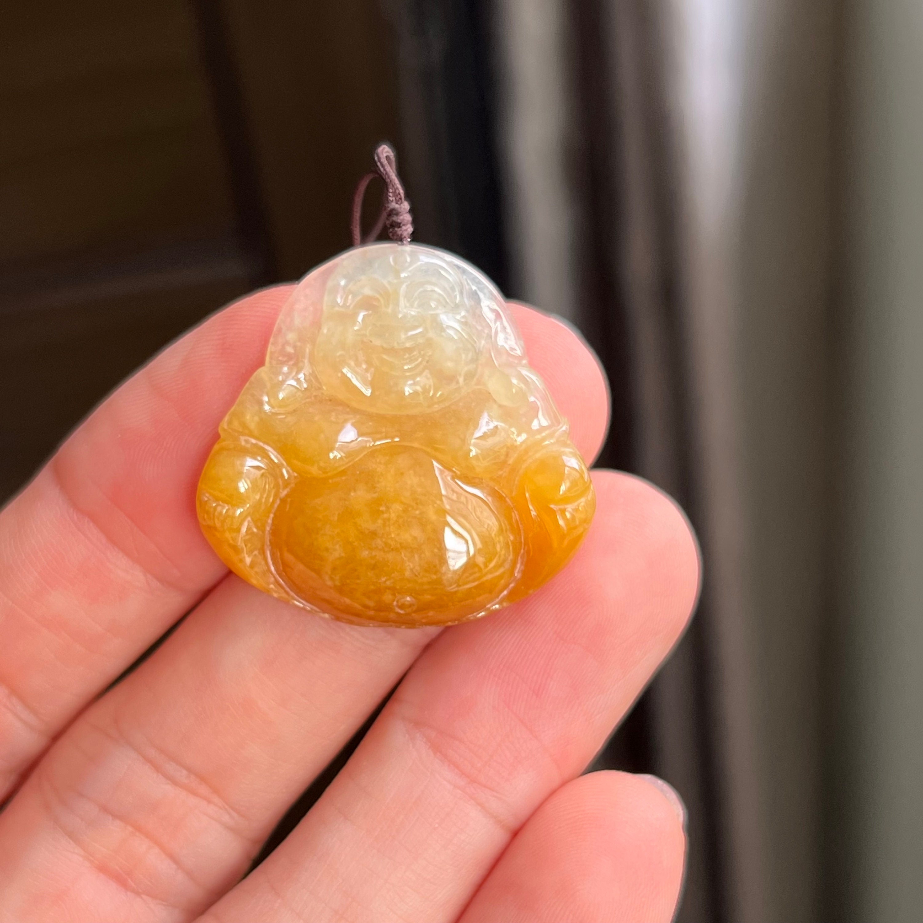 笑う仏陀の翡翠ペンダント イエローハニー 無色 ハッピーブッダ