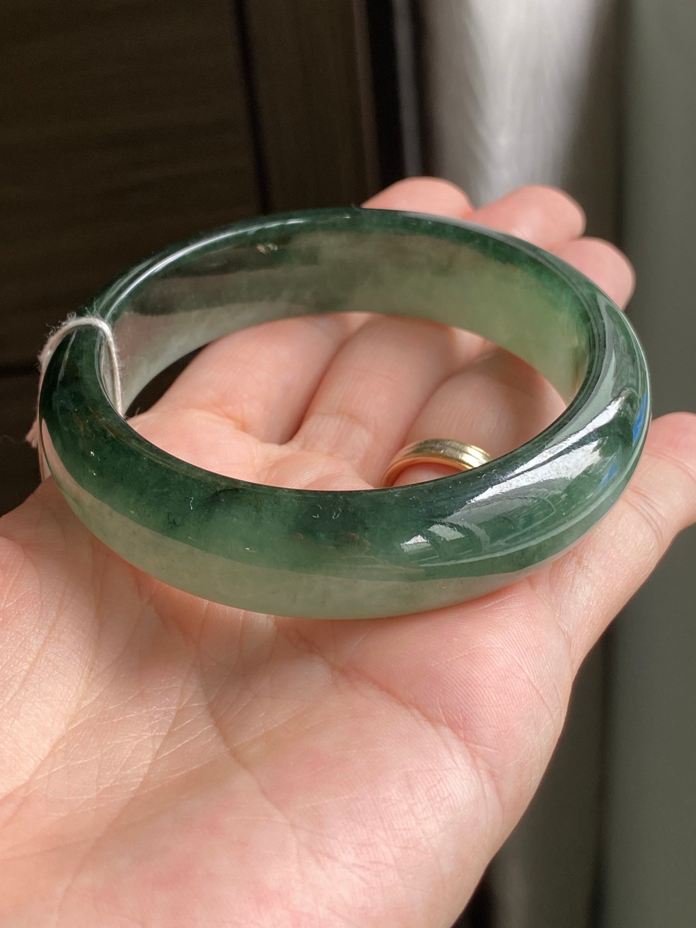 56.75 mm 翡翠バングル ディープフォレストグリーン グレードA