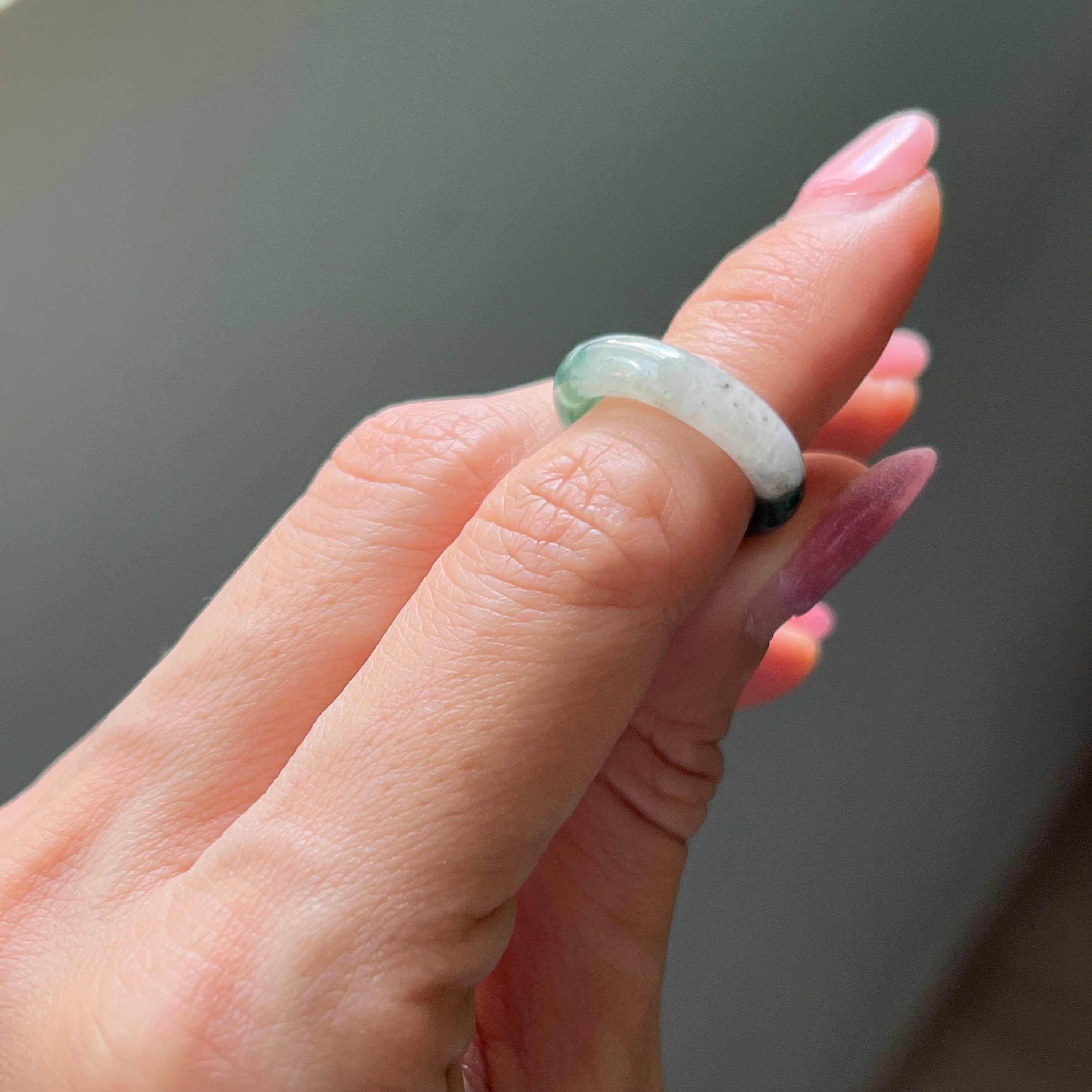 翡翠リング US 4.5 半透明 深海ブルーグリーン バイカラー グレードA