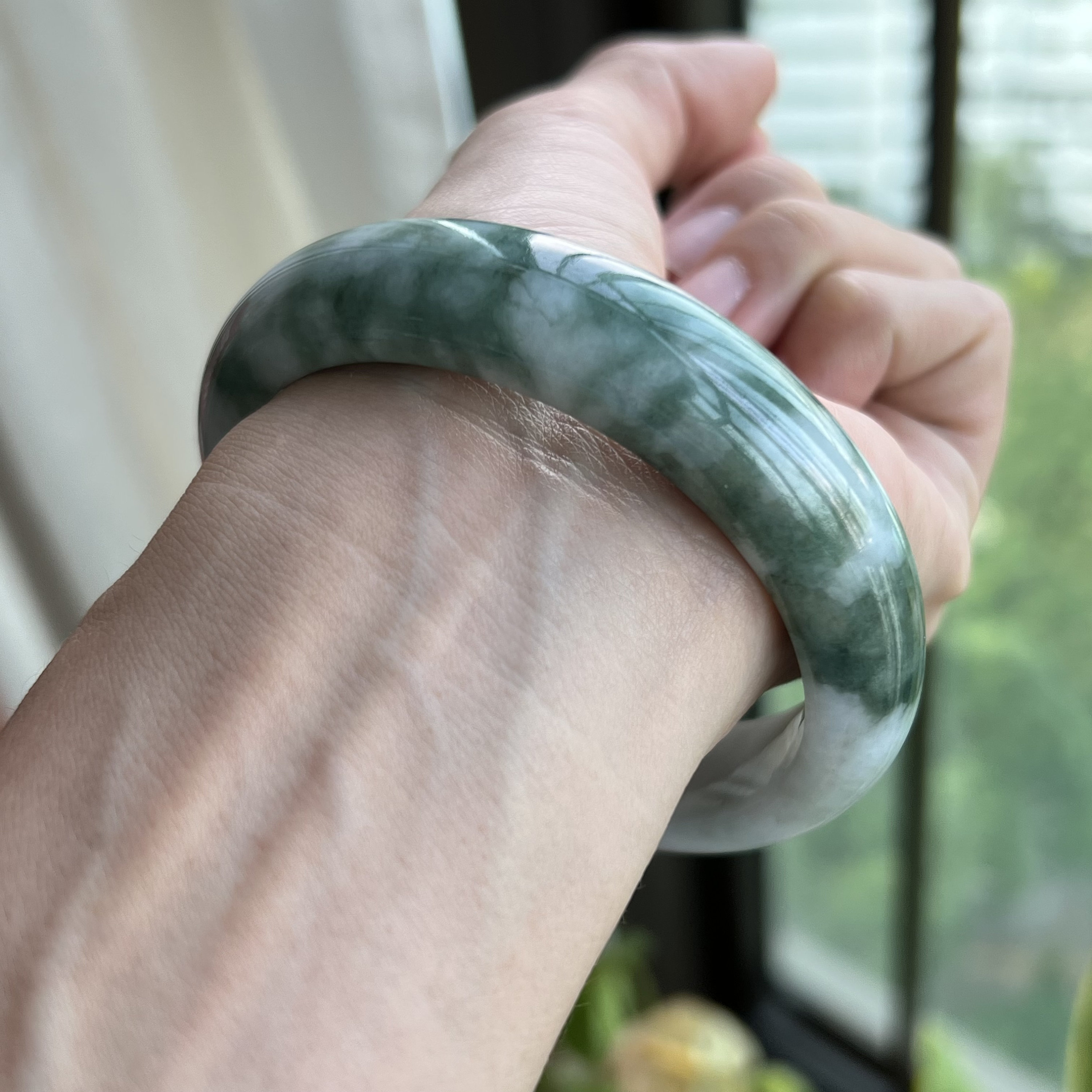 予約済み - 62.5 mm 翡翠バングル 青緑 バイカラー グレードA 翡翠