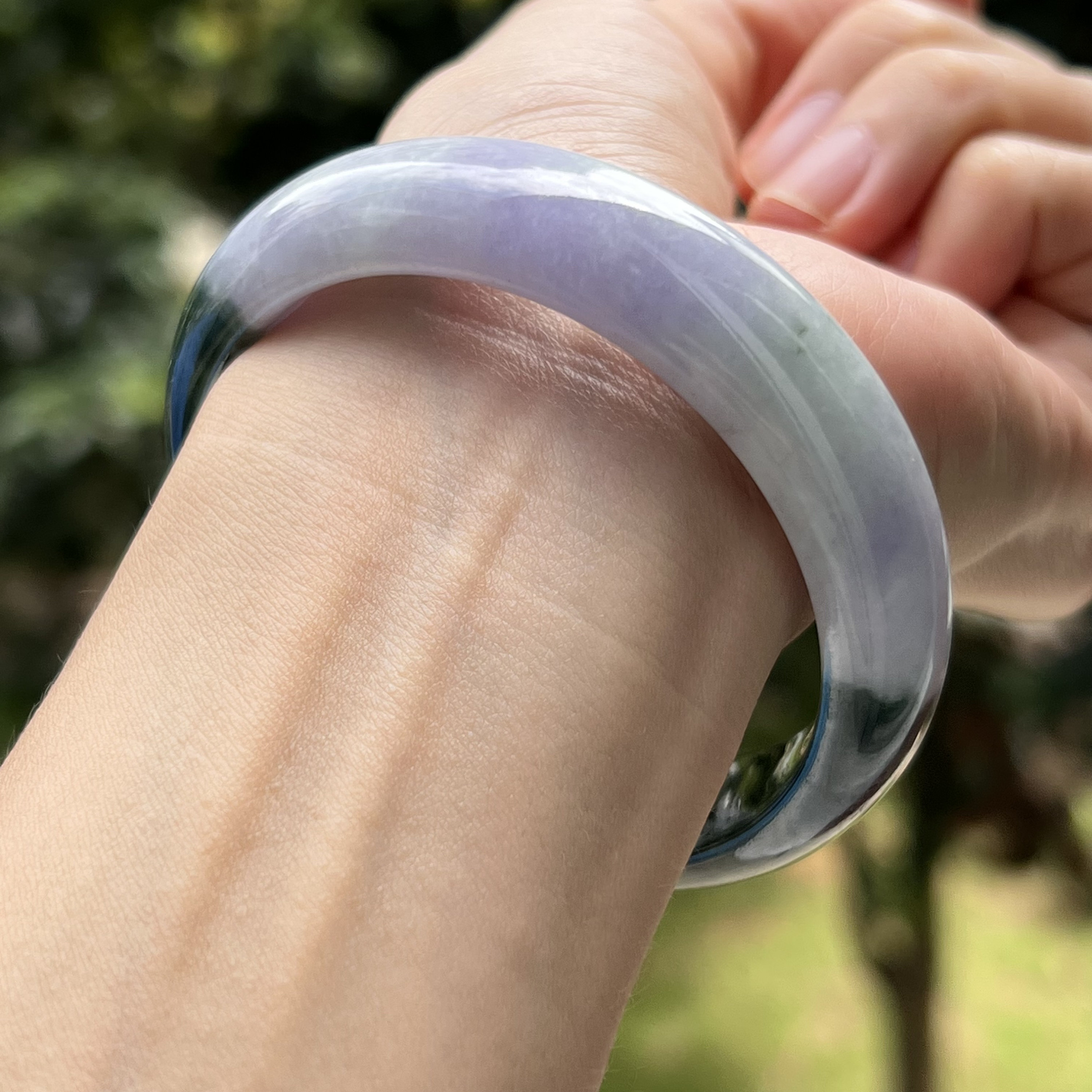 59.13mm Lavender Jade Bangle Grade A Jadeite Tricolor