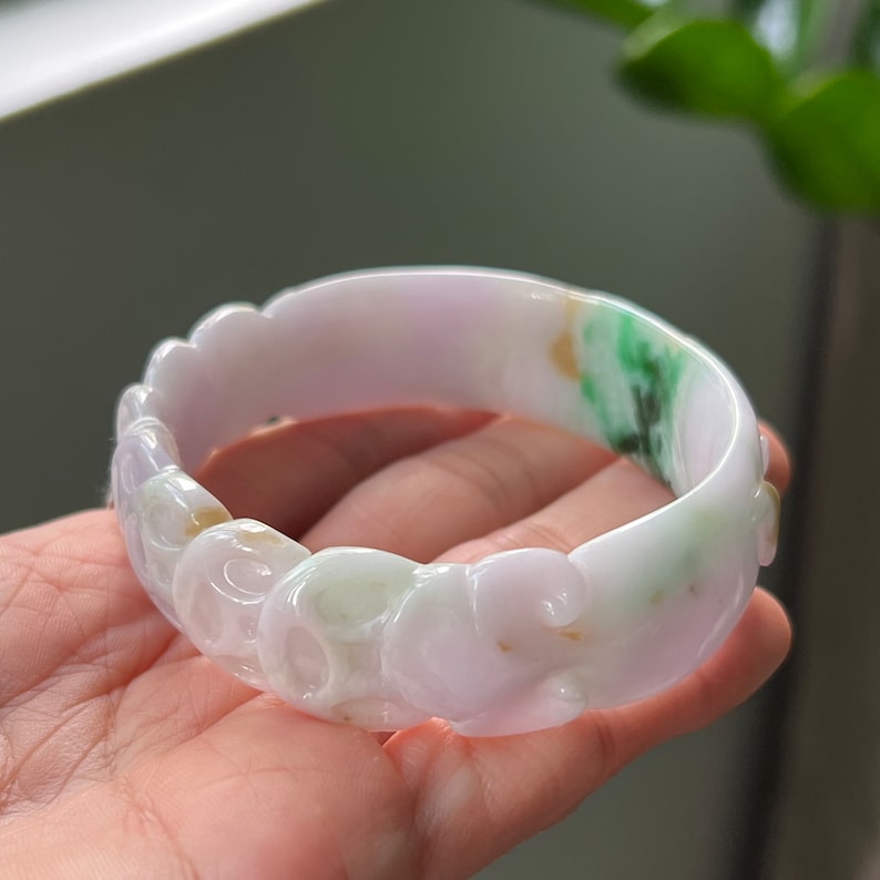 Carved Jade Bangle Oval 60.28mm Lavender 4Colors Grade A Jadeite Burmese Jade image 4