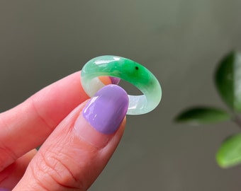 Jade Ring US 8.25/ 8.5 Green BiColor Grade A Jadeite Abacus Jade Ring (Burmese Jade)