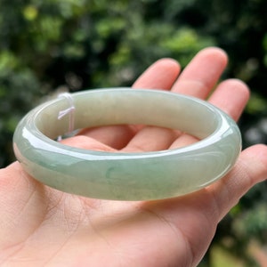 Jadeite Jade Bangle Bracelet - 58.88mm BluishGreen Floral (Grade-A Jade) MB4LLK15