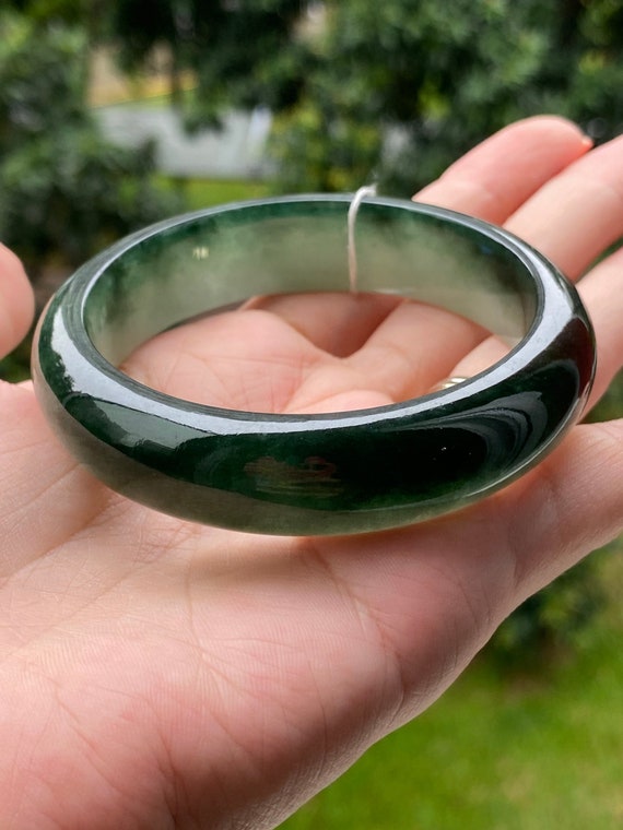 青緑色翡翠バングル 56.75 mm 翡翠バングル ディープフォレストグリーン グレードA