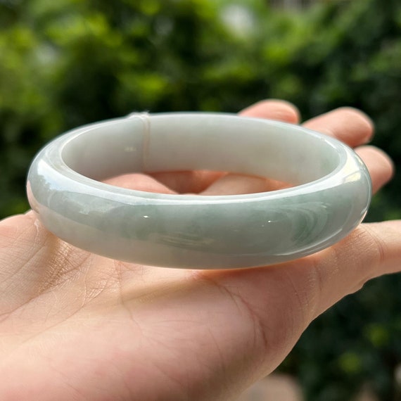 59.3 mm 翡翠バングル グレードA 翡翠 淡いグレー/近白（ビルマ翡翠