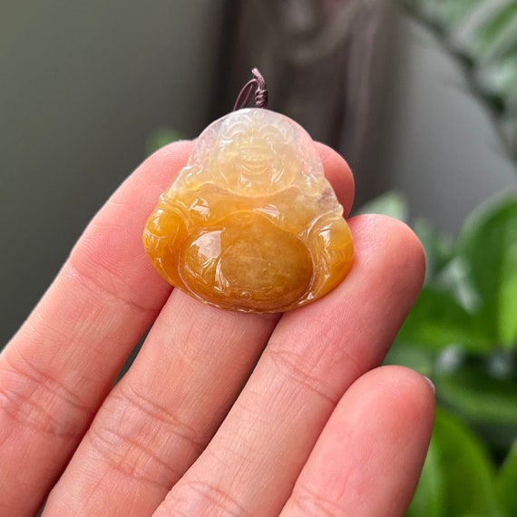 笑う仏陀の翡翠ペンダント イエローハニー 無色 ハッピーブッダ