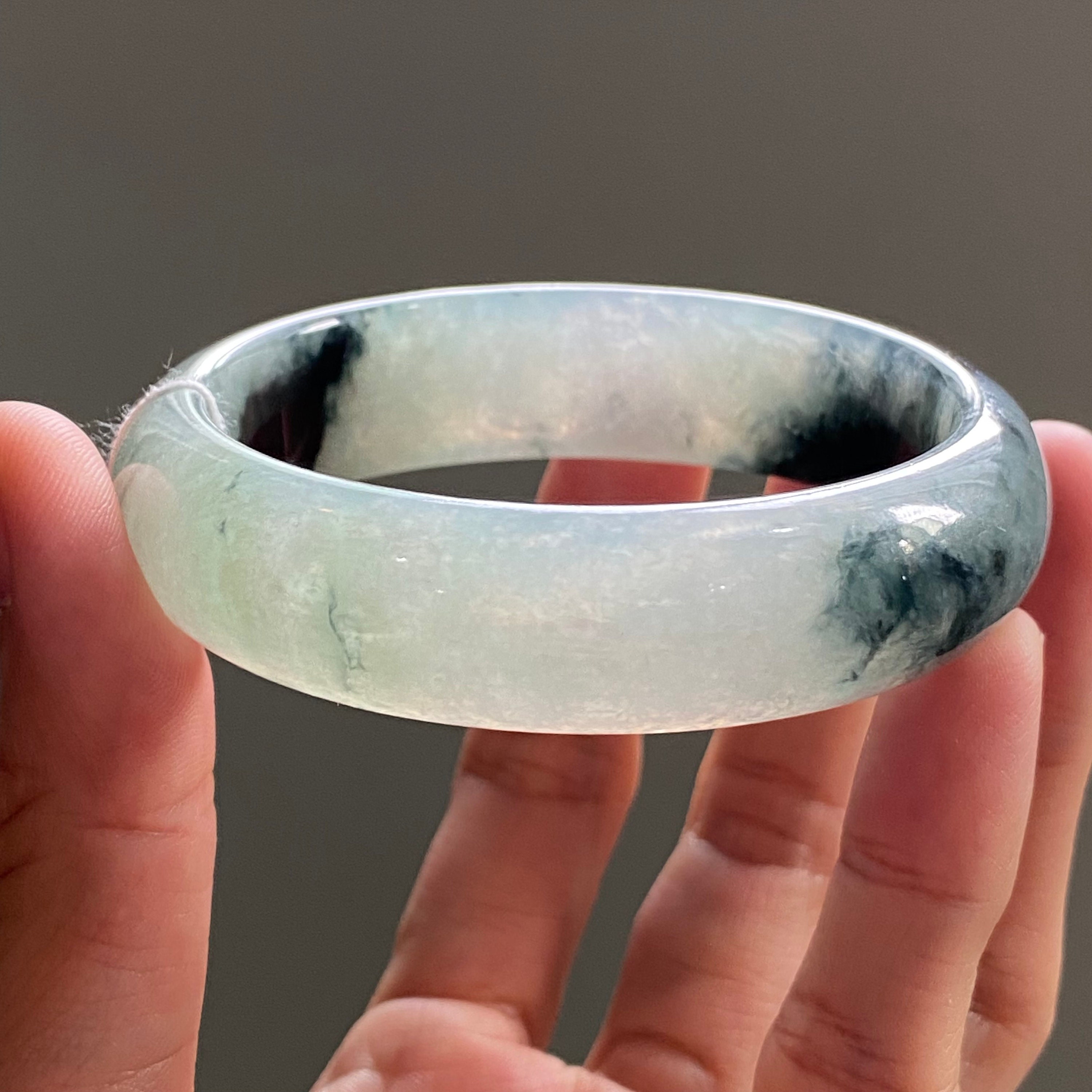 57.22 mm 翡翠バングル 半透明 ブラック バイカラー グレード A 翡翠