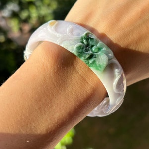 Carved Jade Bangle Oval 60.28mm Lavender 4Colors Grade A Jadeite Burmese Jade image 10