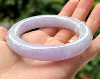 素晴らしい品質 mm 55.6 ラウンド 翡翠バングル 淡い ラベンダー ライラック アクセサリー