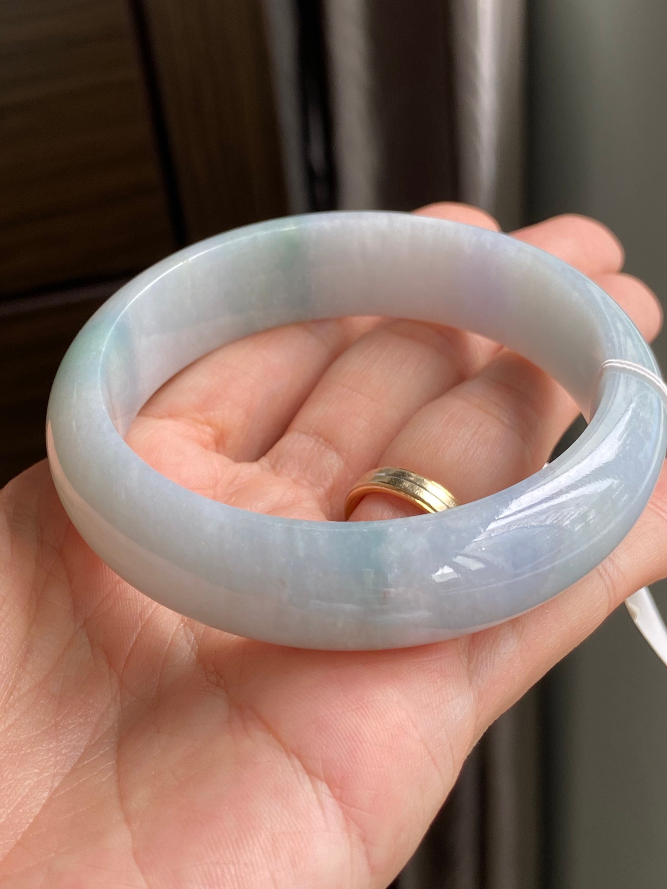 57.3 mm 翡翠バングル グレード A ジェダイト ブルーグレー バイ