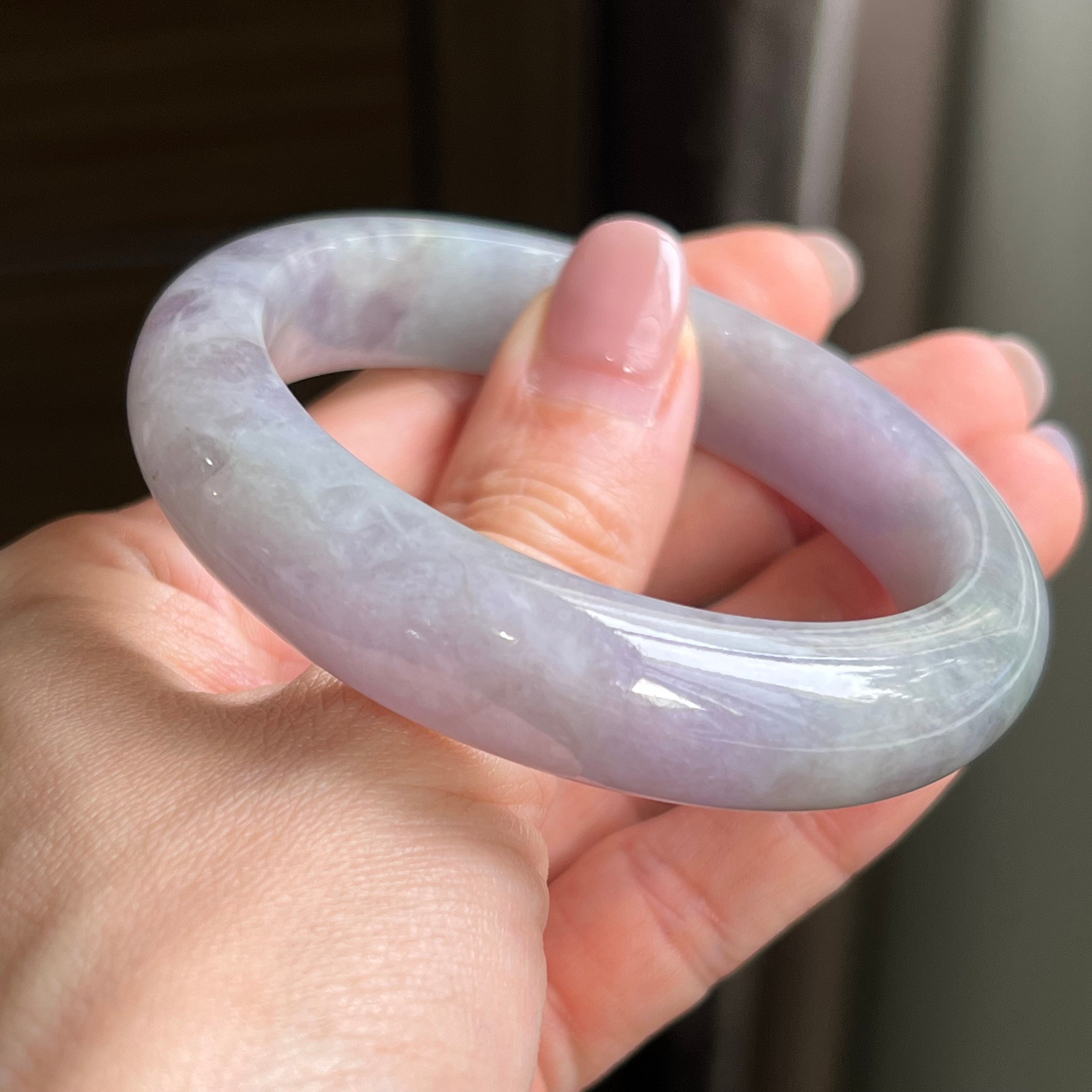 57.3mm 翡翠バングル 半透明ピンクパープル青緑色 グレードA 翡翠