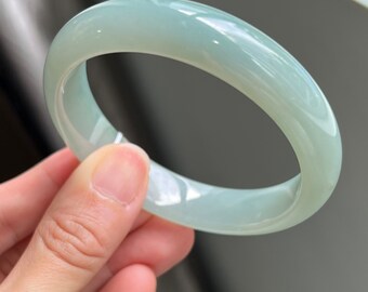 59.35 mm 天然翡翠バングル 細粒 青みがかったグリーン MB6L5L10