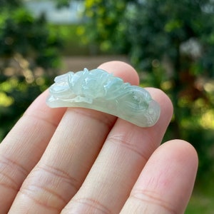 Bat & Coins Jade Carving To Insert into Bracelet Translucent Floral Pattern Grade A Jadeite (Burmese Jade)
