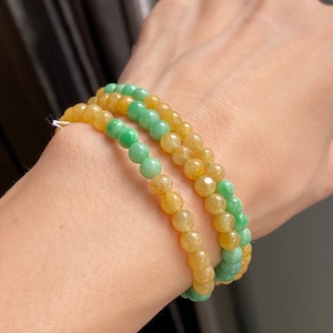 Jadeite Jade Bead Necklace/ Bracelet - Green & Russet Yellow 20&quot; Long (Grade A Jade)