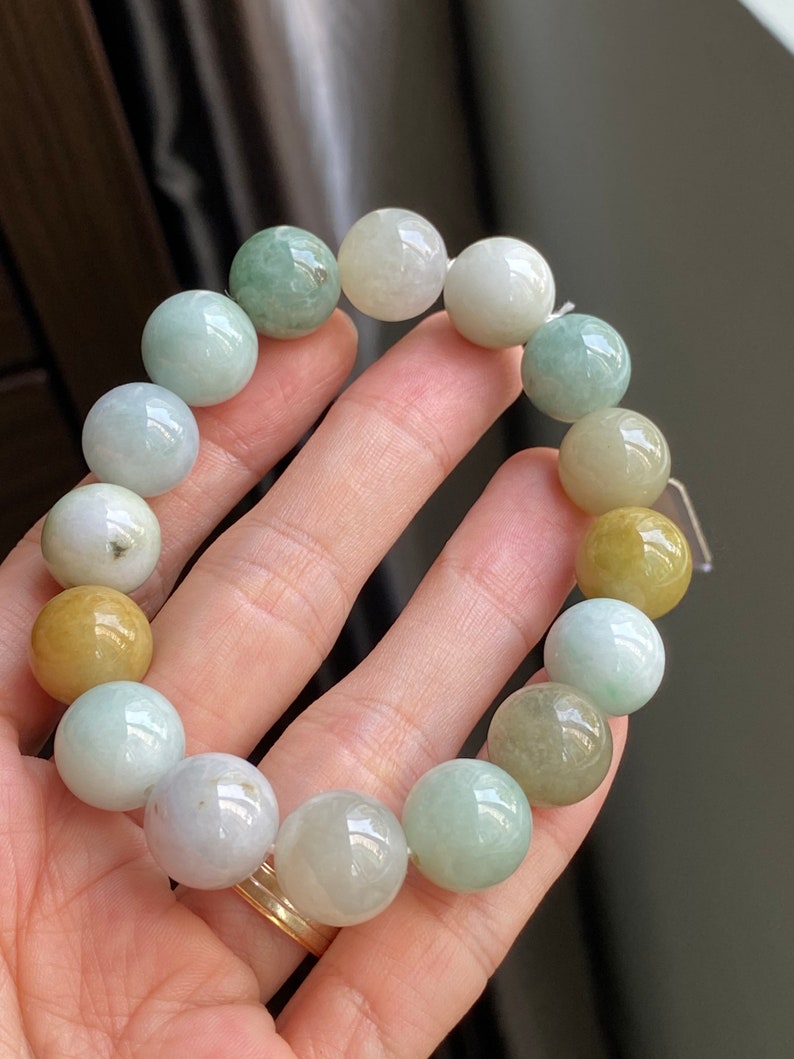 Jade Bead Bracelet 13mm Multicolor Grade A Jadeite on Elastic Etsy