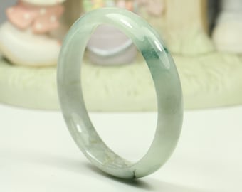 Jadeita Jade brazalete - 56.33mm blanco y verde azulado (grado A Jade)