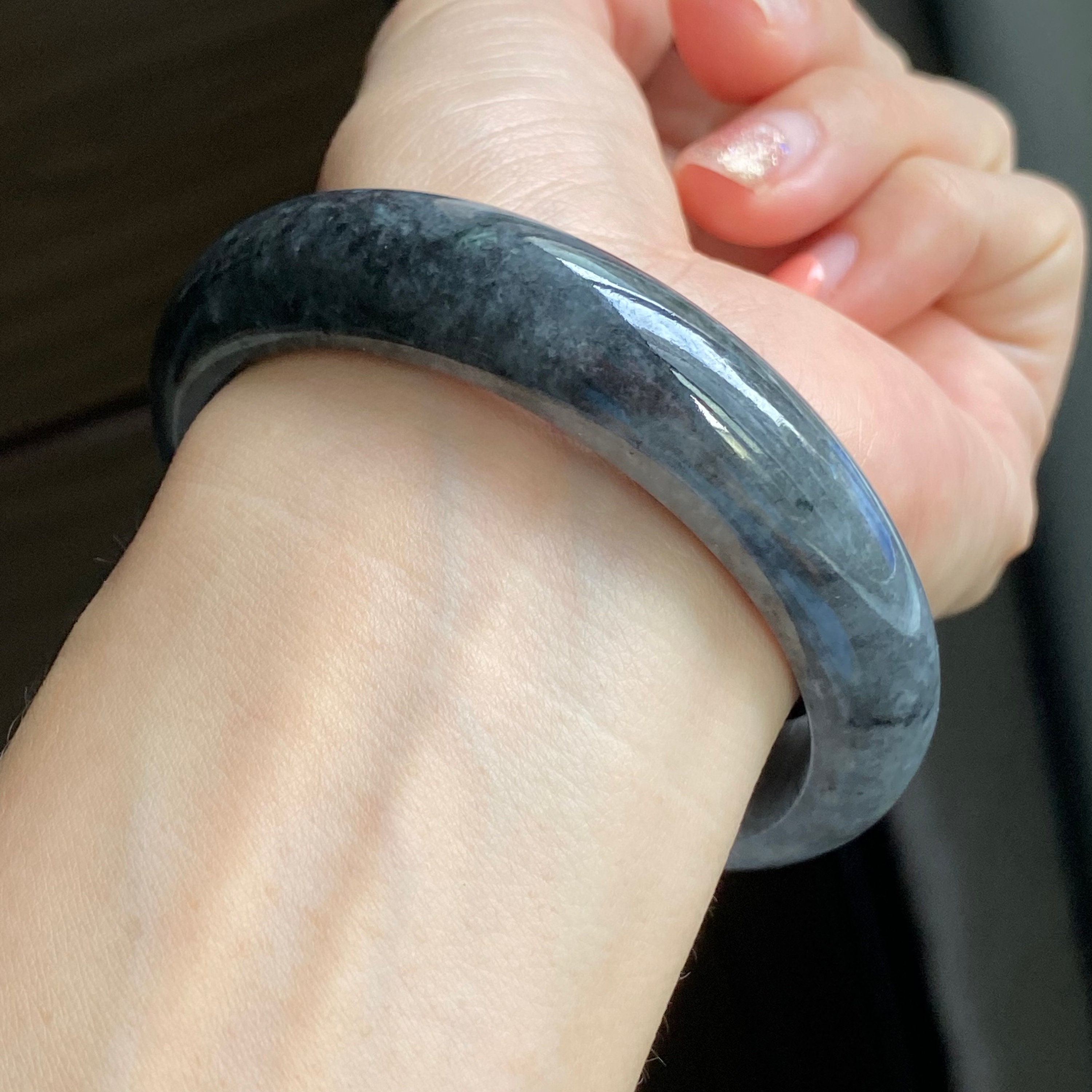 58.81mm Jade Bangle Grade A Jadeite Smokey Grey Black