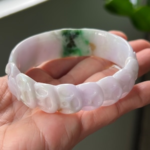 Carved Jade Bangle Oval 60.28mm Lavender 4Colors Grade A Jadeite Burmese Jade image 2