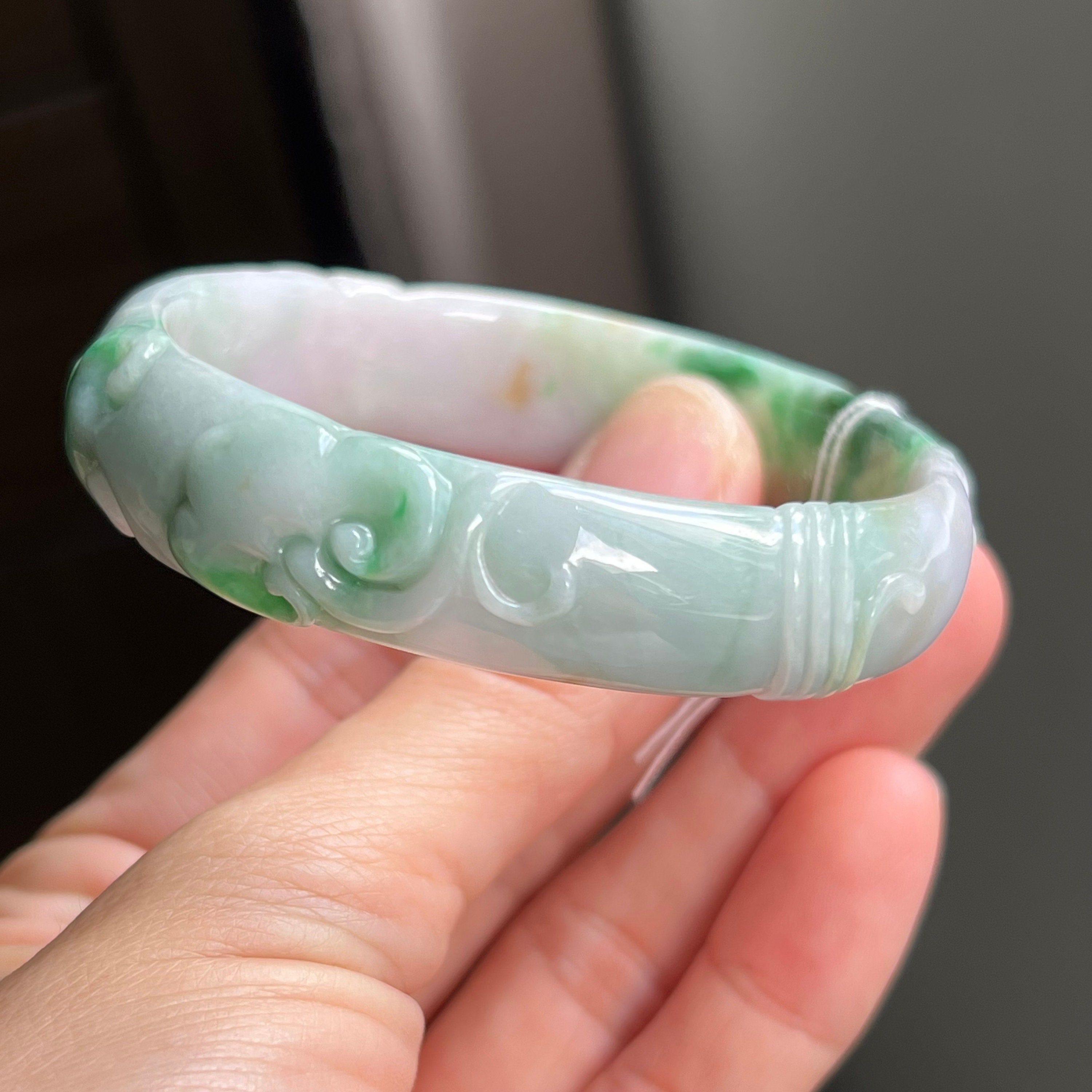 Carved Jade Bangle Oval 56.3mm Lavender 4colors Grade A