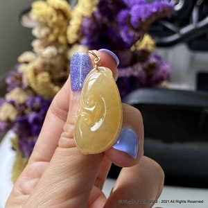 Translucent Yellow Ruyi Jade Pendant Grade A Jadeite Burmese / Myanmar Jade