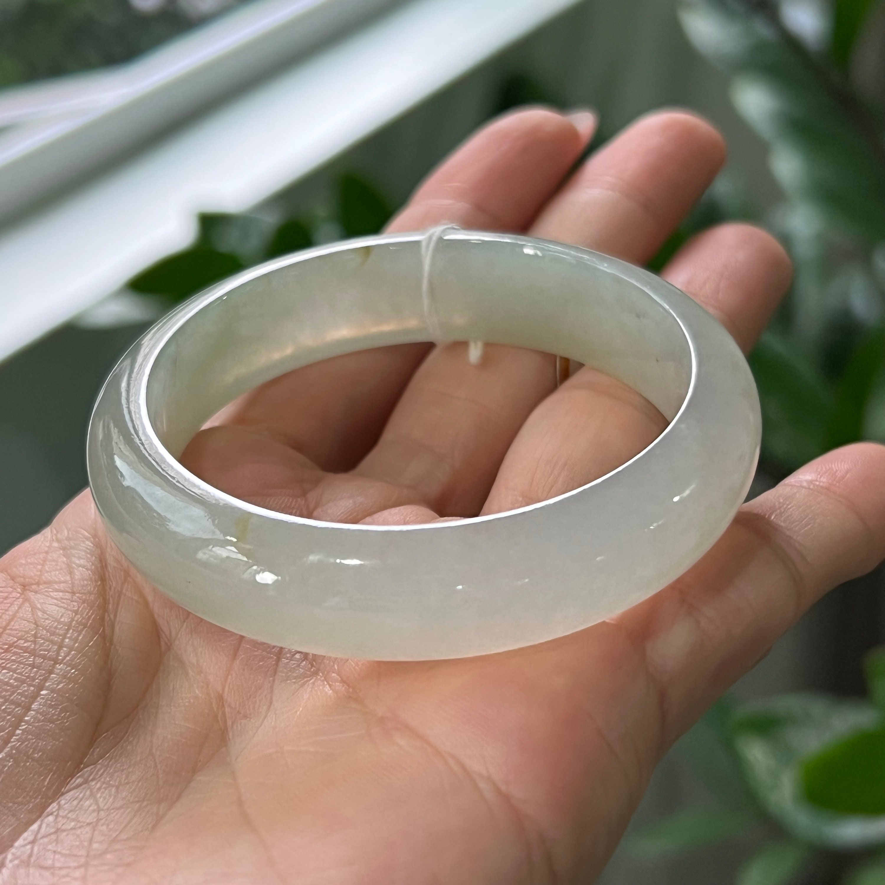 Near ICY 52.83mm Jade Bangle Very Translucent Tricolor Grade