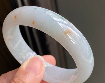 56.65 mm 翡翠バングル オフホワイト オレンジレッド トリカラー