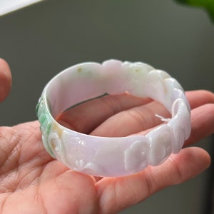 Carved Jade Bangle Oval 60.28mm Lavender 4Colors Grade A Jadeite Burmese Jade image 3