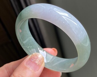 51.35 mm 翡翠バングル グレードA ジェダイト 半透明 青緑 白