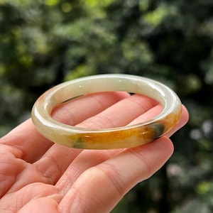 Baby Jade Bangle 46.3 mm Honey TriColor Grade A Jadeite (Burmese Jade)