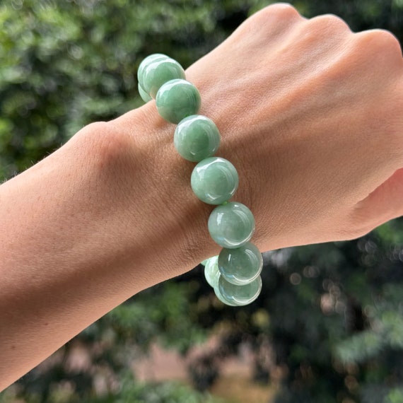 Agathe Creation Braccialello Con Perle Di Giada Naturale Intagliate - Fatto A Mano, Misura Regolabile