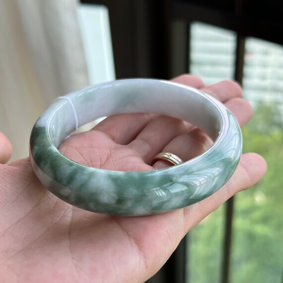 予約済み - 62.5 mm 翡翠バングル 青緑 バイカラー グレードA 翡翠