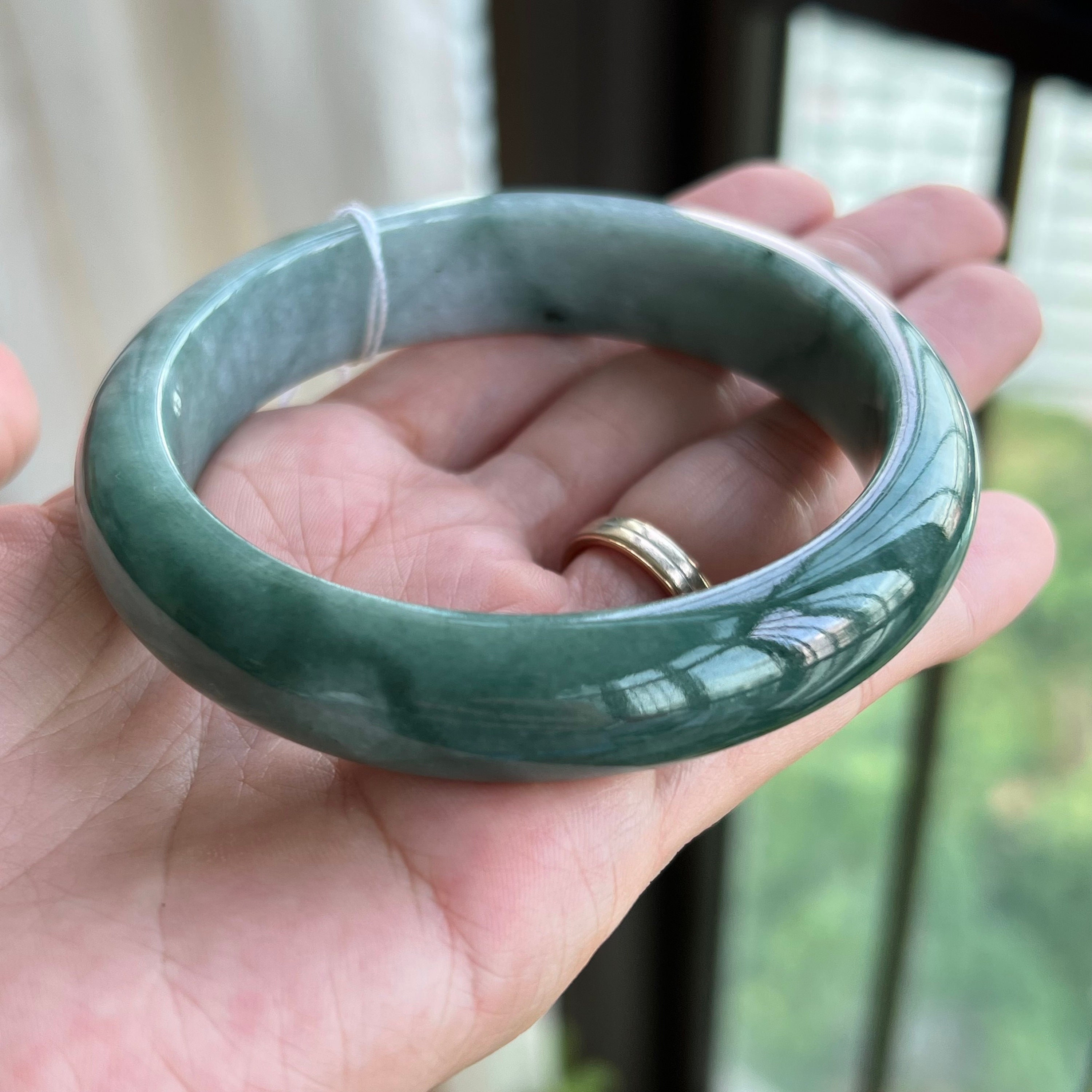 62.5mm Jade Bangle Deep Bluish Green Grey Grade A Jadeite MB43KL12 burmese Jade Etsy