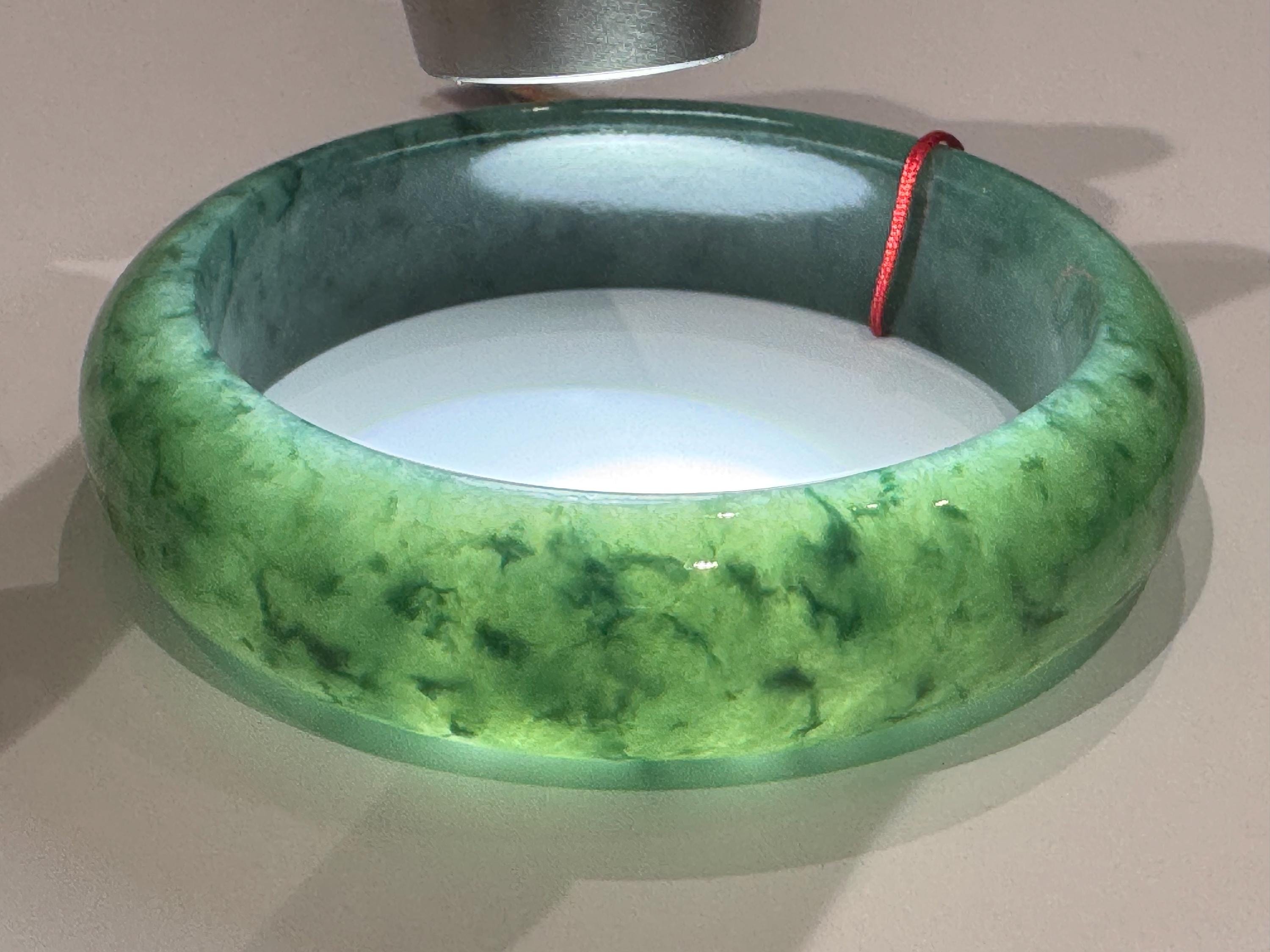 56.97 mm 翡翠バングル 深青緑色 花柄 グレードA フェイ・クイ（ビルマ