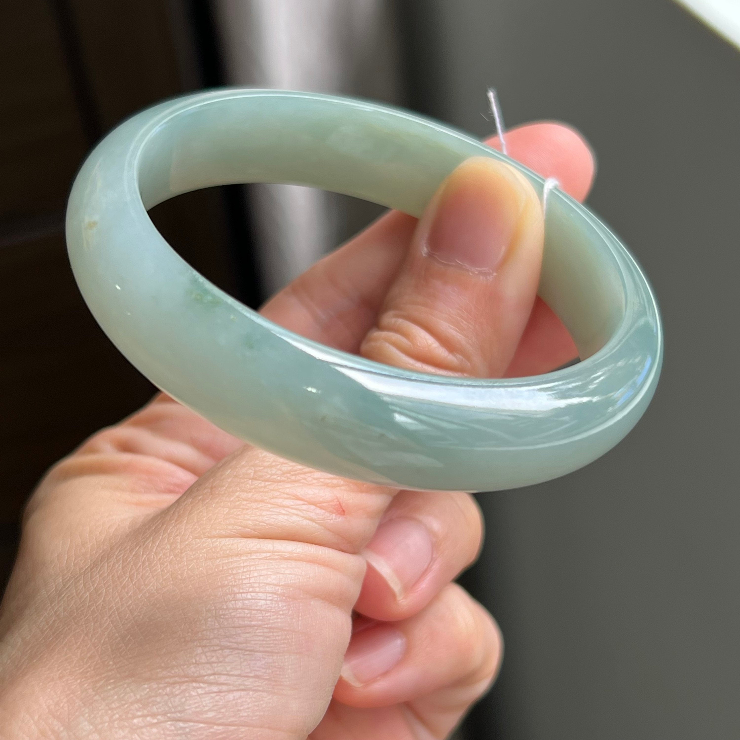 59.35 mm 天然翡翠バングル 細粒 青みがかったグリーン MB6L5L10