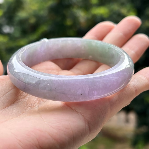 天然翡翠バングル（淡紫灰色・内径58.0mm） 翡翠バングル紫緑