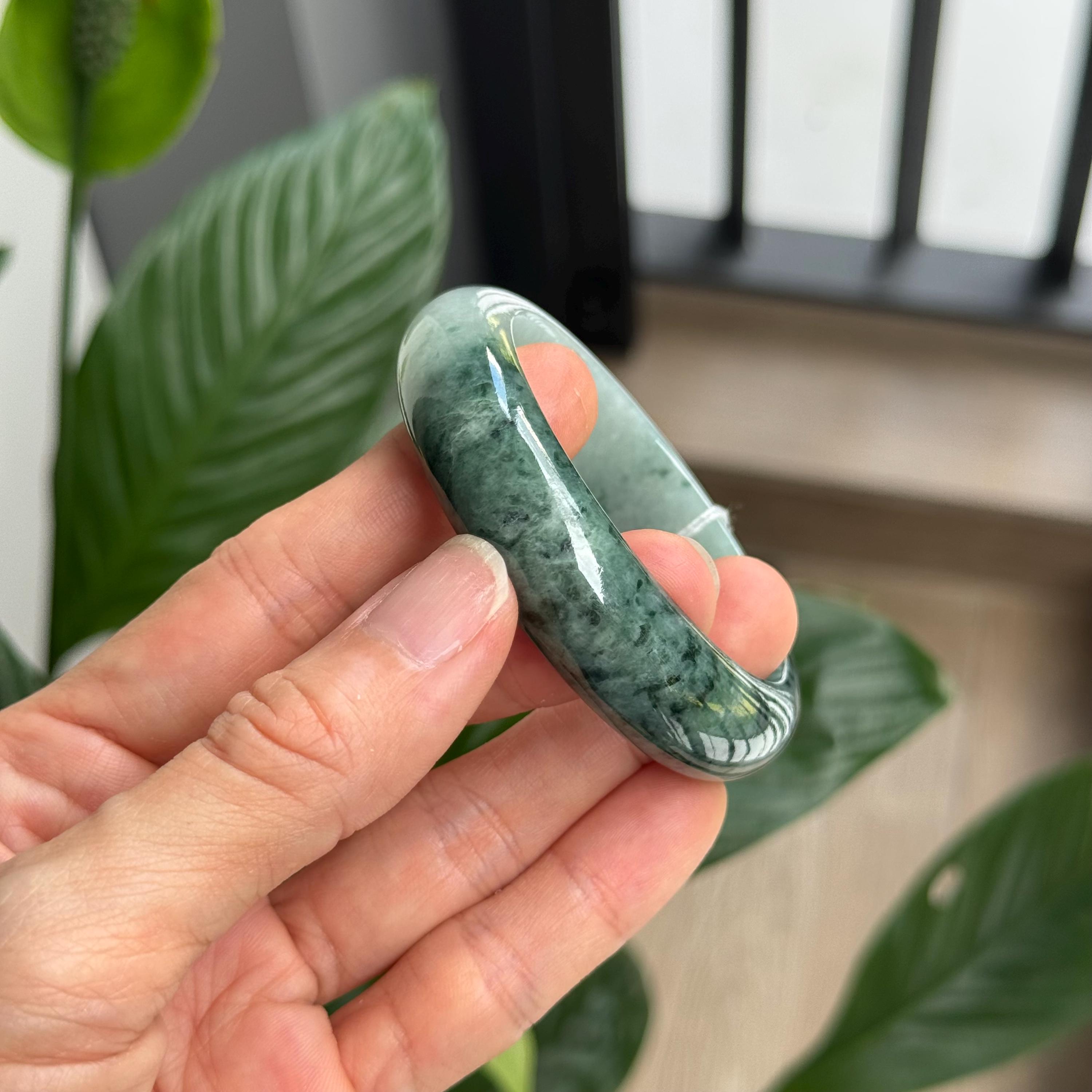 52.3 mm 翡翠バングル 青緑色 花模様 バイカラー グレードA 翡翠