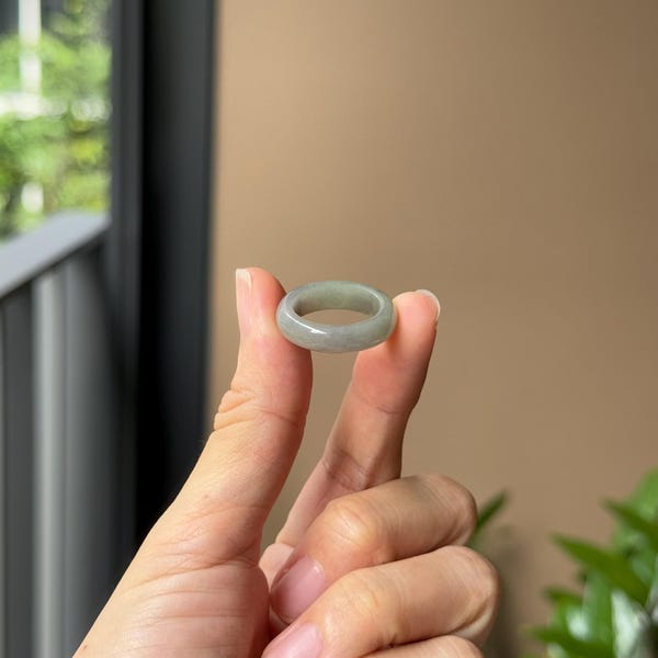 Jade Ring US 7 Lavender Grey Grade A Jadeite Abacus Jade Band Ring (Burmese Jade)